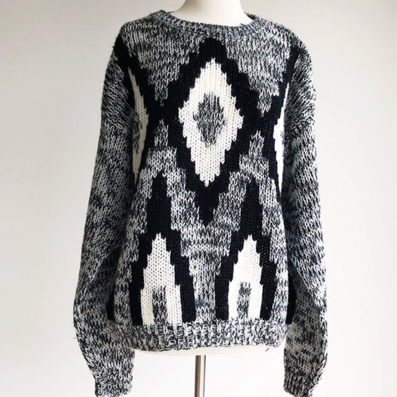 Vintage black white gray chevron chunky knit crewneck oversized grandpa sweater - Picture 16 of 16